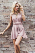 Tiefer V-Ausschnitt Kreuzträger Kurzes Blush Satin Heimkehrkleid PG198