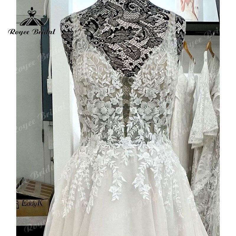 Deep V Neck Lace A Line Boho Wedding Dress Appliques 2025 Bridal Beach Wedding Gowns Custom Made robe soirée mariage Elegant