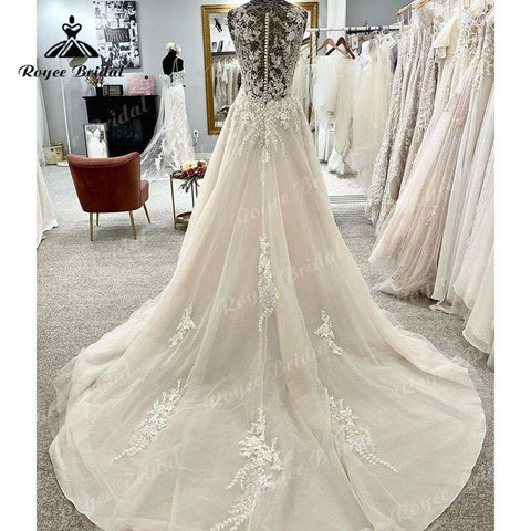 Tiefem V-Ausschnitt Spitze A-Linie Boho Brautkleid Applikationen 2025 Braut Strand Brautkleider Nach Maß Robe Soirée Mariage Elegant
