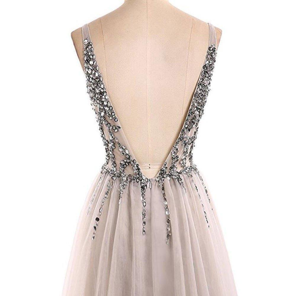 Deep V-neck Long Sparkly Open Back Slit Prom/Evening Dress   PSK003