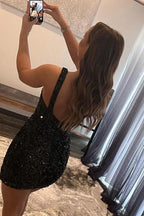 Vestidos Cortos de Baile en Casa Sin Mangas de Un Solo Hombro Negros de Diseñador