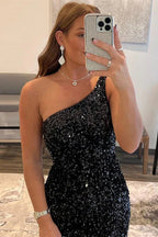 Vestidos Cortos de Baile en Casa Sin Mangas de Un Solo Hombro Negros de Diseñador