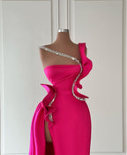 Designer Long Glitter Sleeveless Split Front Prom Dress With Ruffles