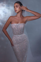 Vestido de Noiva de Design Longo Sem Mangas em Renda com Cauda