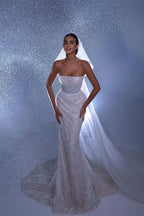 Vestido de Noiva de Design Longo Sem Mangas em Renda com Cauda