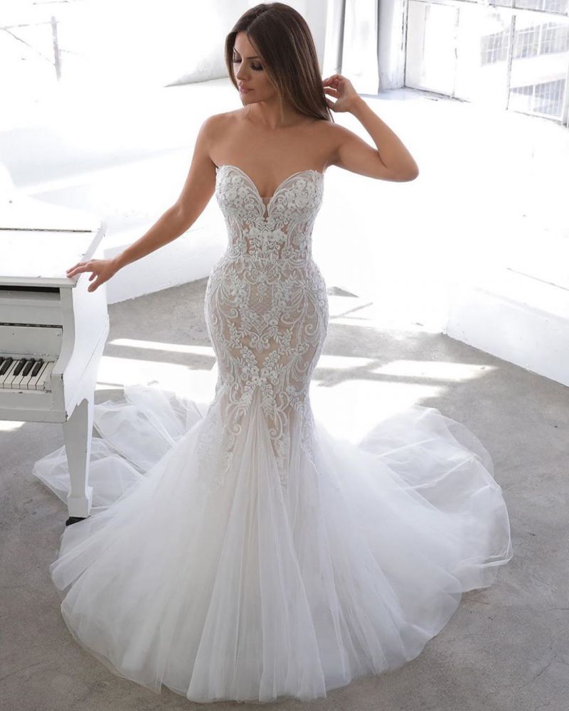 Designer Sommerstil Sweetheart Meerjungfrau Spitzen Brautkleid
