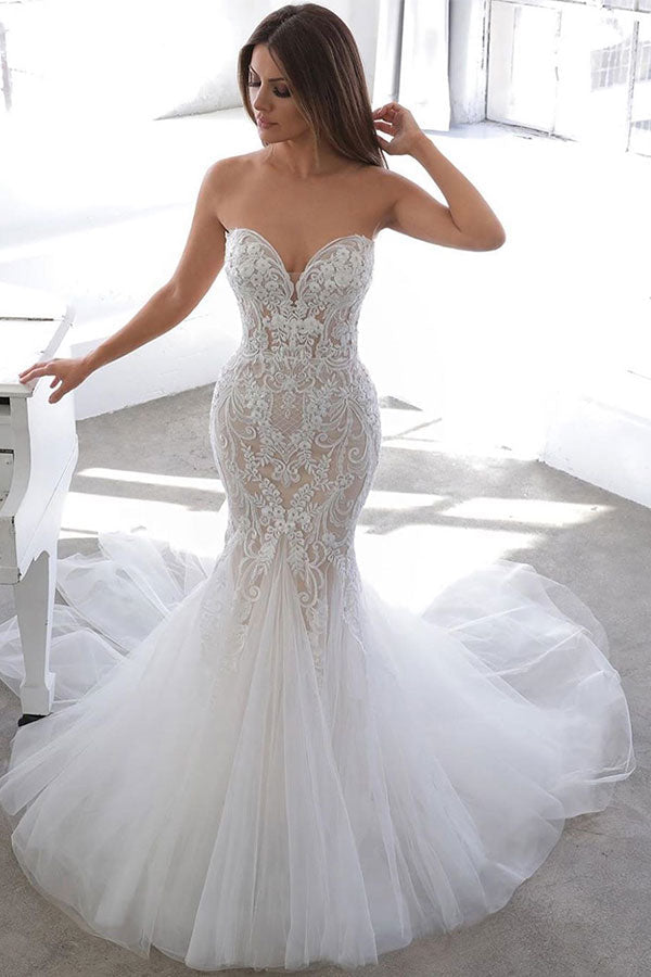 Designer Sommerstil Sweetheart Meerjungfrau Spitzen Brautkleid
