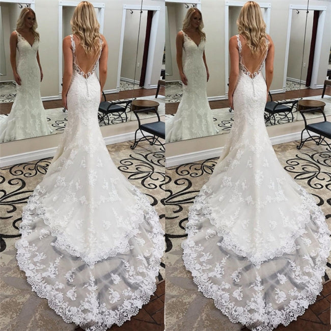 Designer Brautkleid Meerjungfrau | Rückenfreie Spitzen Brautkleider