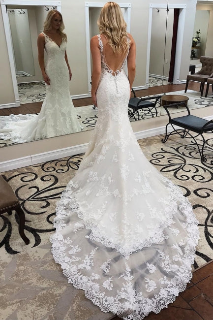 Designer Brautkleid Meerjungfrau | Rückenfreie Spitzen Brautkleider