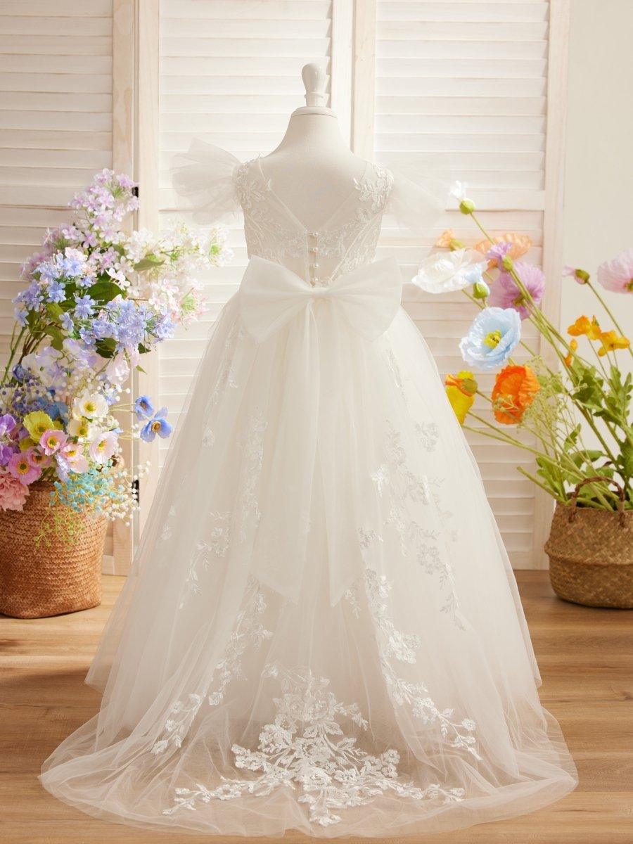 NumberSea - Detachable Lace Tulle Sweep Train Flower Girl Dress