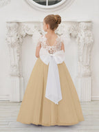 NumberSea - Detachable Lace Tulle Sweep Train Flower Girl Dress