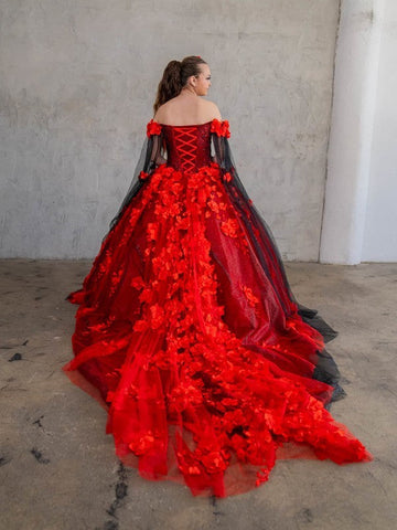 Vestido de baile com decote ombro a ombro e manga capa da marca Calla SCL30007