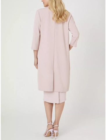 Zweiteiliges Kleid für die Mutter der Braut, für Hochzeitsgäste, elegant, zierlich, Rundhalsausschnitt, knielang, Stretch-Chiffon, 3/4-Ärmel mit geschlitzter Vorderseite, Rüschen, einfarbig