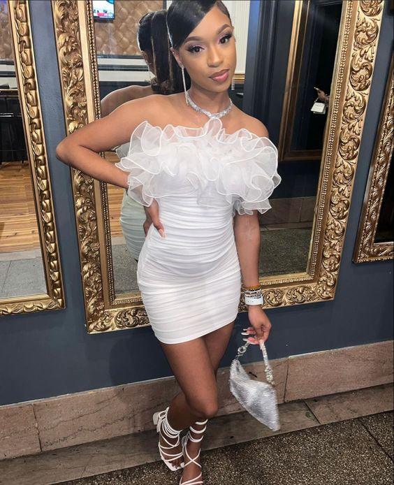 Vestido Blanco Corto de Baile con Volantes para Fiesta Y1544
