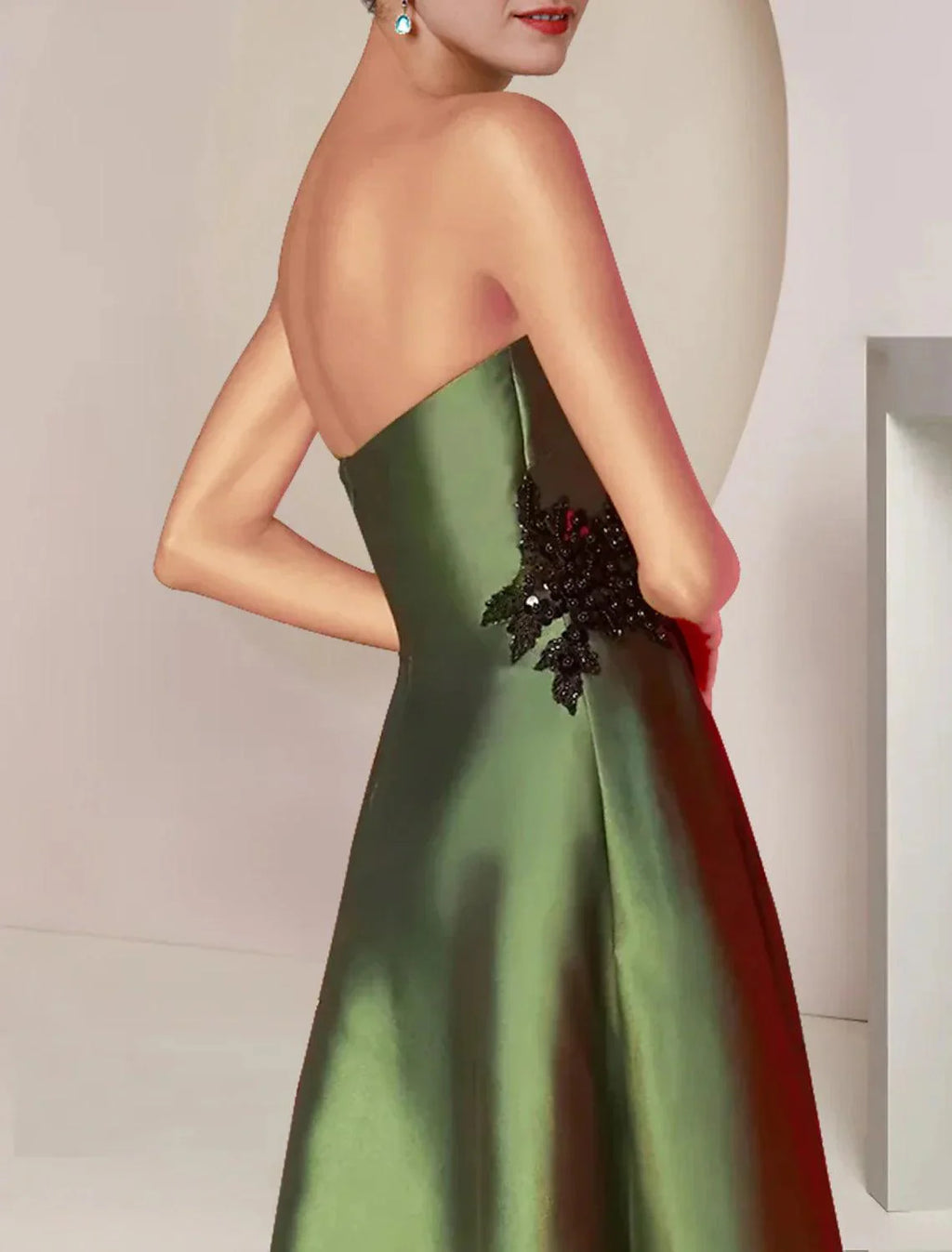 Zweiteiliges A-Linien-Kleid für die Mutter der Braut, formelle Hochzeitsgastparty, elegantes trägerloses, knielanges Charmeuse-Kleid mit Pailletten und ärmellosen Schals mit Perlenapplikationen