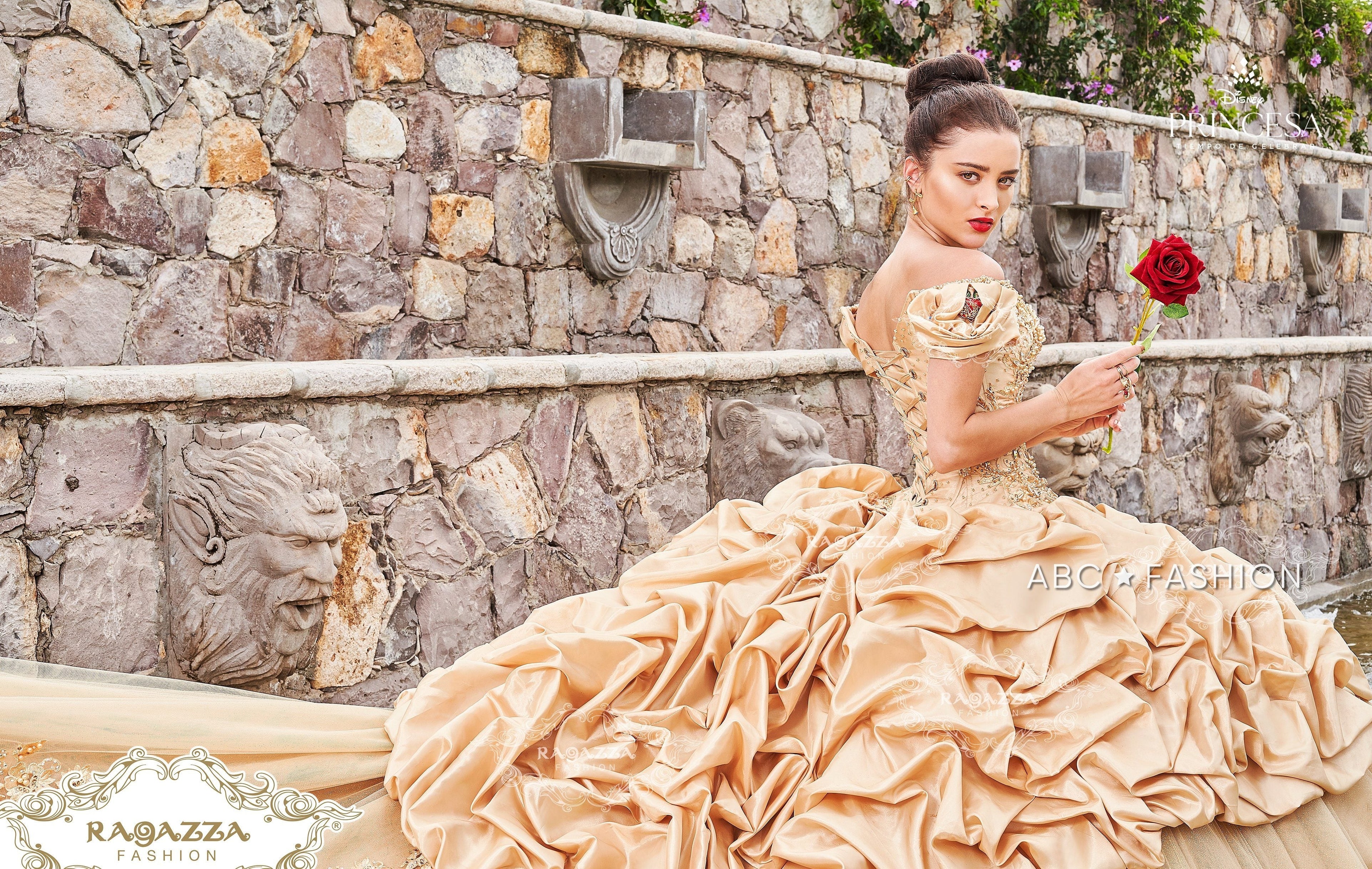 Gold Off Shoulder Quinceanera Dress by Ragazza D68-568