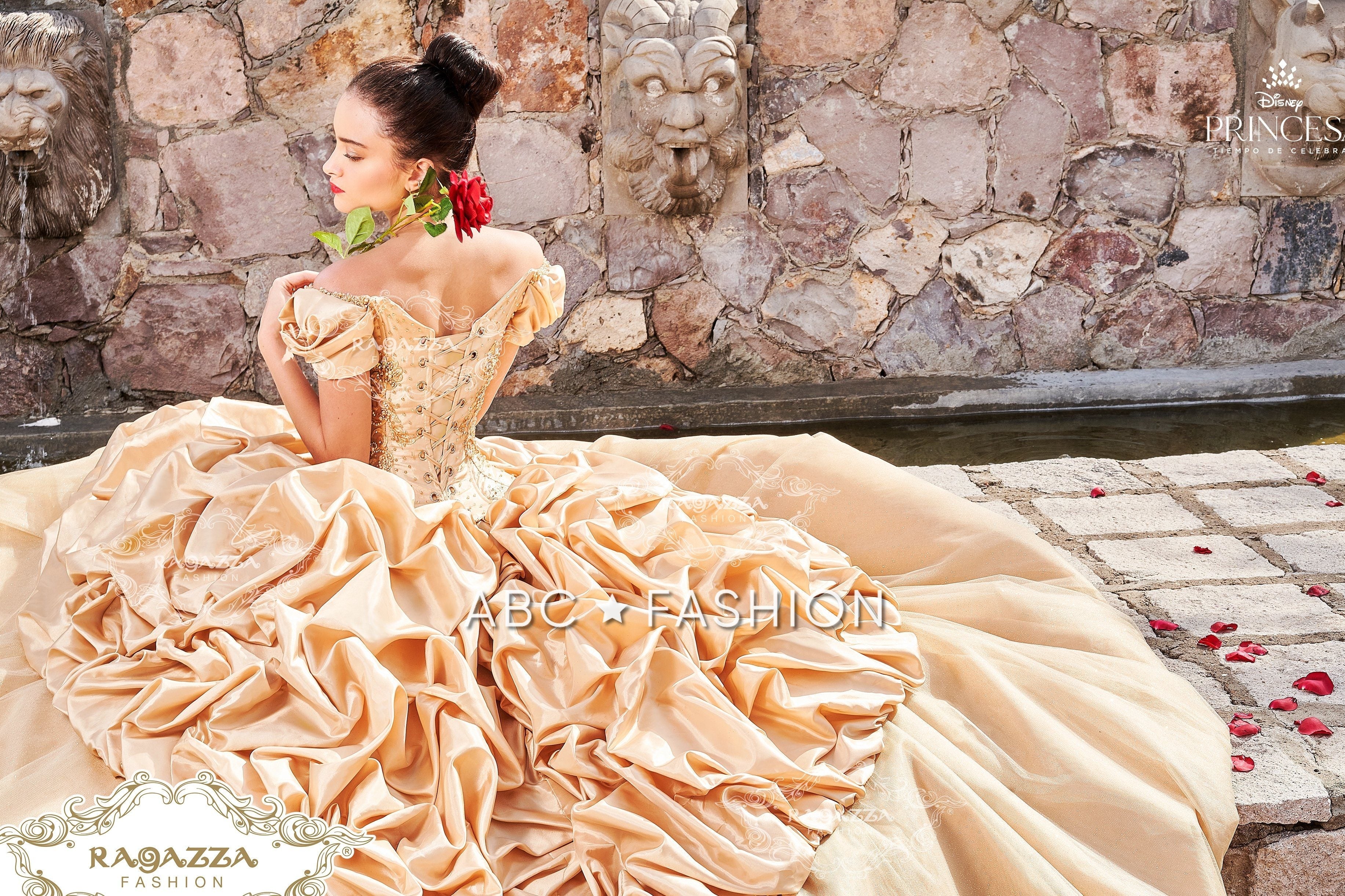 Gold Off Shoulder Quinceanera Dress by Ragazza D68-568