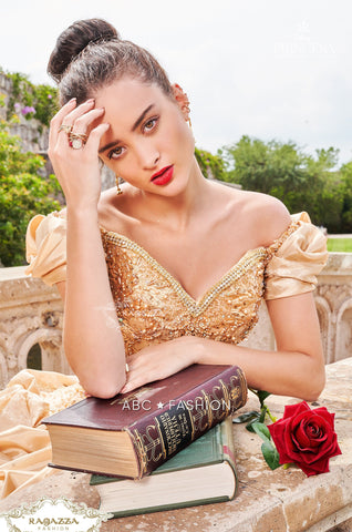 Goldenes schulterfreies Quinceanera-Kleid von Ragazza D68-568