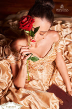 Gold Off Shoulder Quinceanera Dress by Ragazza D68-568