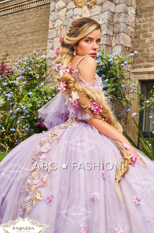 Perlenbesetztes lila Quinceanera-Kleid von Ragazza D64-564