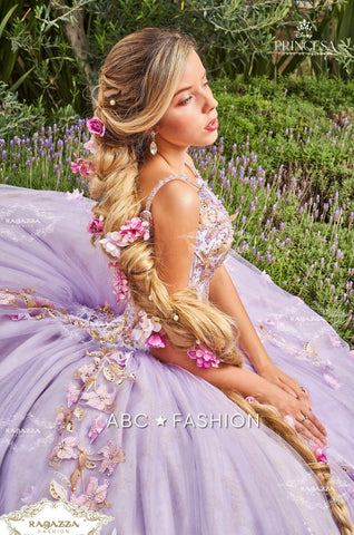 Perlenbesetztes lila Quinceanera-Kleid von Ragazza D64-564