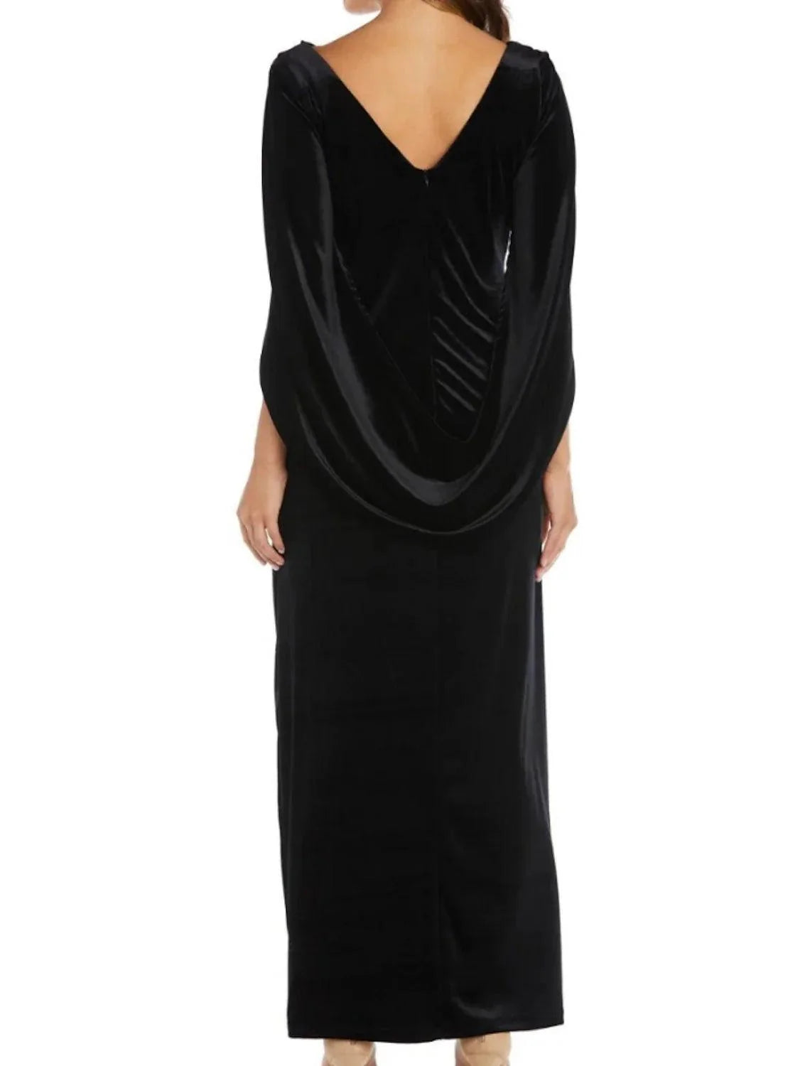 Vestido tubinho/coluna para mãe da noiva, convidada de casamento, elegante, decote redondo, comprimento até ao tornozelo, veludo, manga curta com franzido, cor sólida