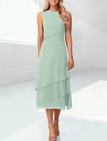 Elegantes, gestuftes Chiffon-Überkleid mit 3/4-Ärmeln für Hochzeitsgäste im Kleid für die Brautmutter enthalten