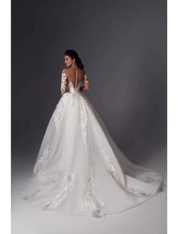 Verlobungs- und formelle Herbst-Brautkleider, Meerjungfrau/Trompete, schulterfrei, langärmlig, Hofschleppe, Satin, kirchliche Brautkleider mit Applikationen, einfarbig, Sommer-Hochzeitsfeier