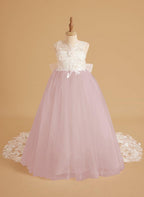 NumberSea - Dream Princess Sleeveless Lace and Tulle with Beading Flower Girl Dress