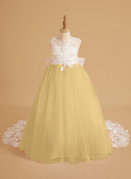 NumberSea - Dream Princess Sleeveless Lace and Tulle with Beading Flower Girl Dress