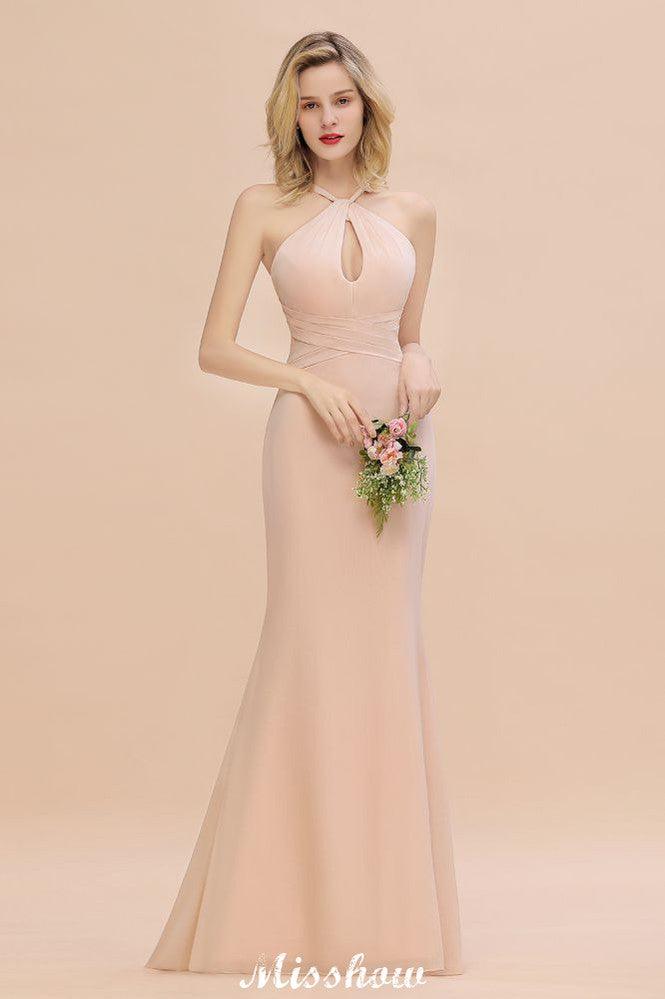 Dreamful Halter Slim Mermaid Bridesmaid Dress Floor Length Party Dress