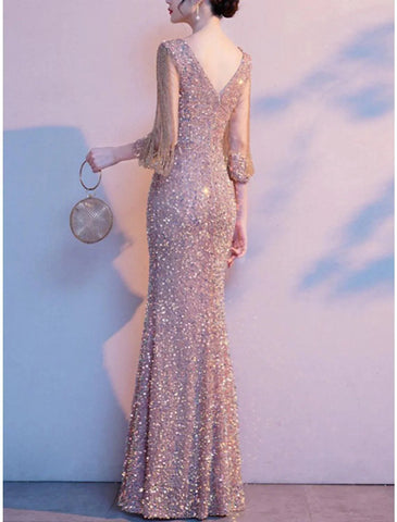 Kleid für die Brautmutter, elegant, Sparkle &amp; Shine, zierlich, Rundhalsausschnitt, bodenlang, mit Pailletten, 3/4-Ärmel