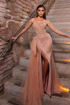 Vestido de festa comprido verde escuro, sereia, um ombro, folhos, tule, racha