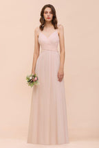 Dusty Pink Sleeveless A-line Wedding Guest Dress Beach Bridesmaid Dress
