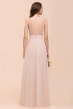 Dusty Pink Sleeveless A-line Wedding Guest Dress Beach Bridesmaid Dress