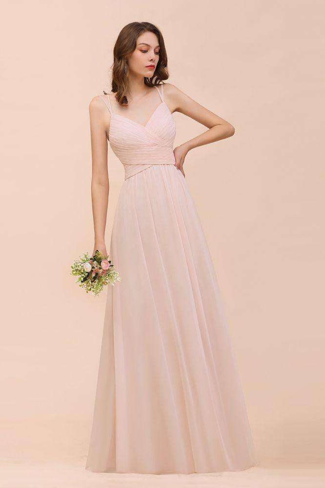 Dusty Pink Sleeveless A-line Wedding Guest Dress Beach Bridesmaid Dress