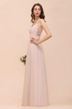 Dusty Pink Sleeveless A-line Wedding Guest Dress Beach Bridesmaid Dress