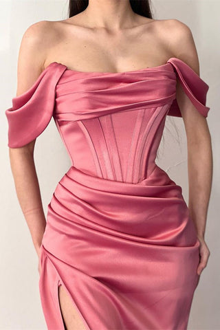 Dark Green Long Off-The-Shoulder Mermaid Satin Prom Dress with Split