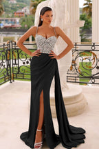 Dark Green Spaghetti Strap Sleeveless Long Mermaid Evening Dresses with Slit