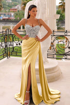 Dark Green Spaghetti Strap Sleeveless Long Mermaid Evening Dresses with Slit