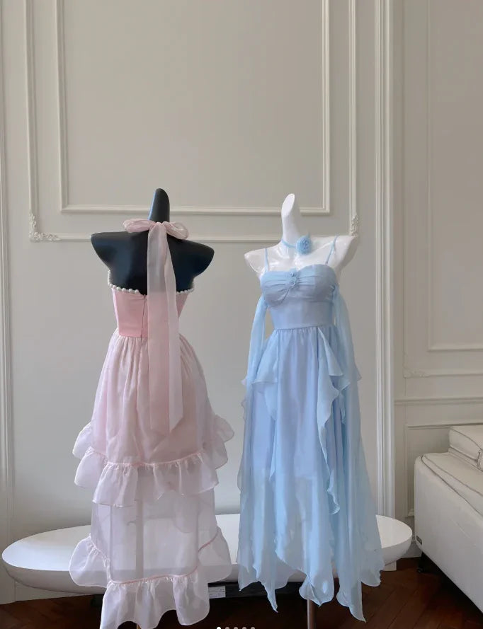 Einfaches Homecoming-/Partykleid aus Chiffon mit blauen Trägerbändchen Y8581