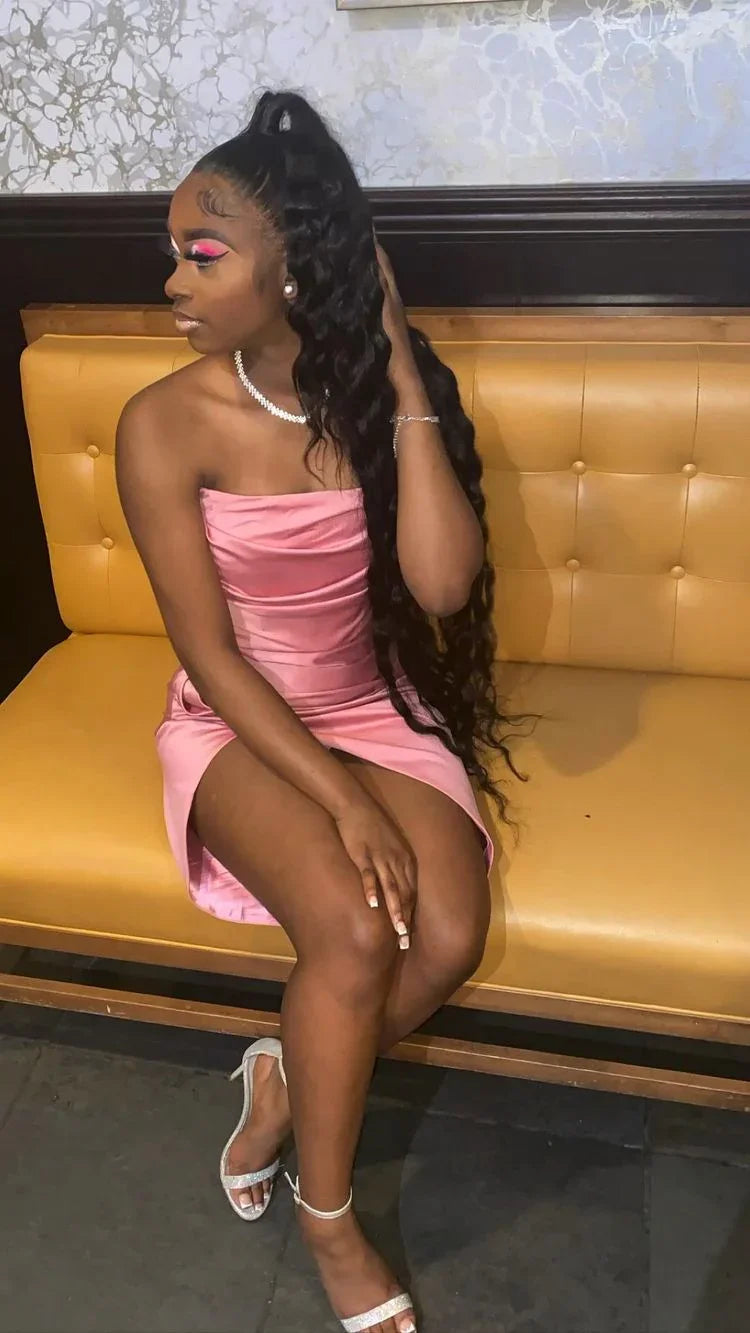 Rosa 19. Geburtstagskleid Outfit Schwarzes Mädchen Hübsches Rosa Trägerloses Homecoming-Kleid Y643