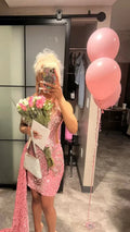 Vestido de Cumpleaños Rosa Vestido Sexy para el Baile de Bienvenida Rosa Y1923