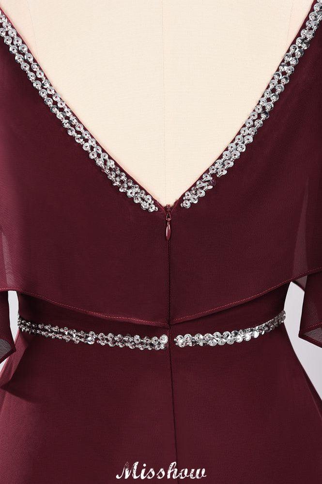 elegant A-line Chiffon V-Neck Spaghetti Straps Sleeveless Floor-Length Bridesmaid Dresses with Beading