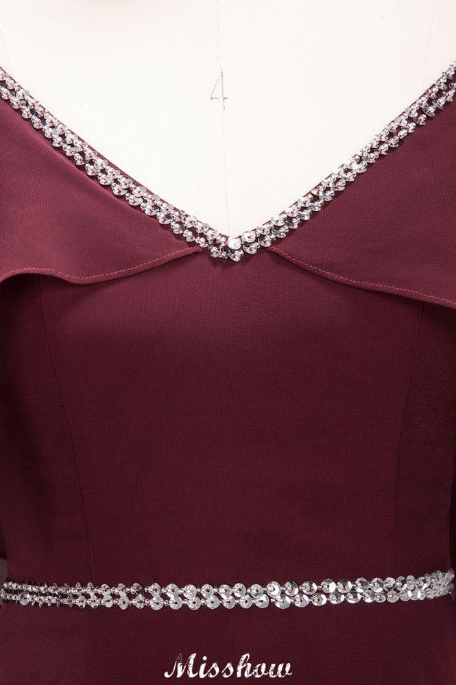 elegant A-line Chiffon V-Neck Spaghetti Straps Sleeveless Floor-Length Bridesmaid Dresses with Beading