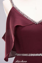 elegant A-line Chiffon V-Neck Spaghetti Straps Sleeveless Floor-Length Bridesmaid Dresses with Beading