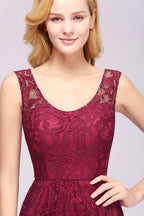 Elegant A-Line Scoop Sleeveless Lace Bridesmaid Dress