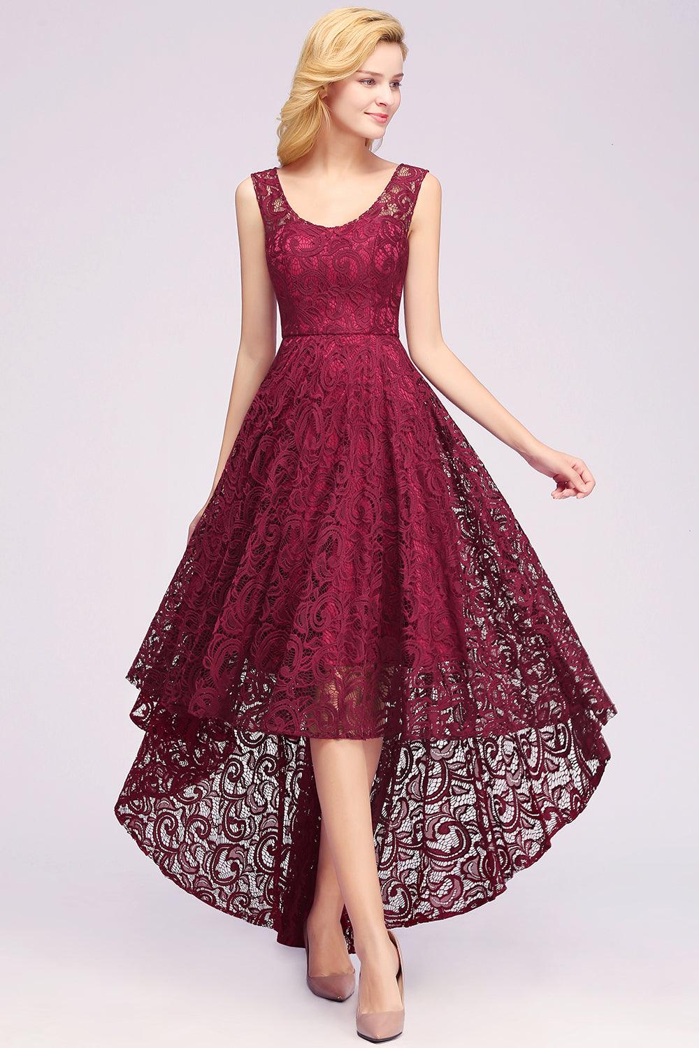 Elegant A-Line Scoop Sleeveless Lace Bridesmaid Dress