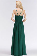 Elegant A-line Spaghetti Chiffon Bridesmaid Dresses V-neck Evening Maxi Gown