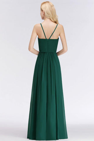 Elegant A-line Spaghetti Chiffon Bridesmaid Dresses V-neck Evening Maxi Gown